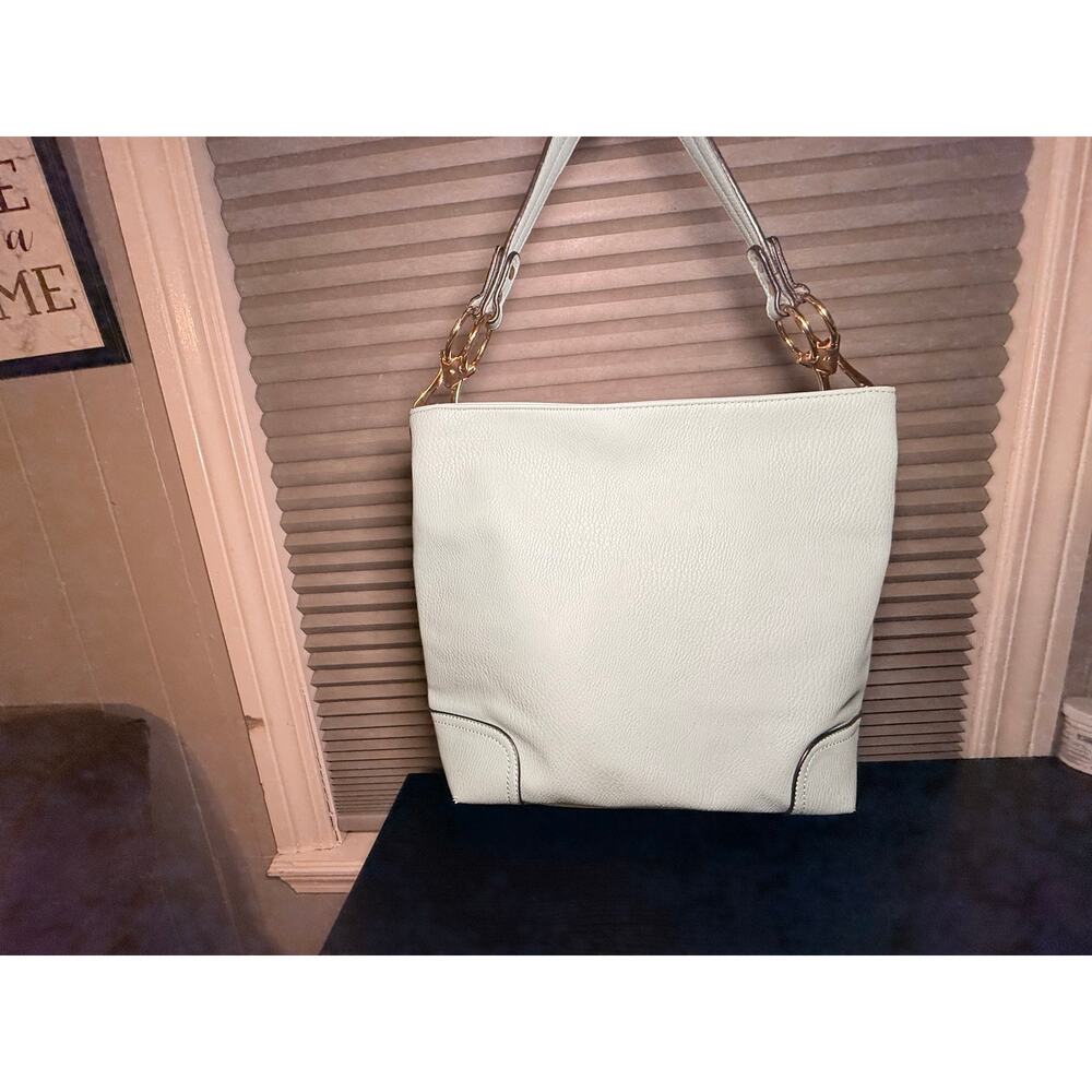 Mia K Collection Light Blue Tote Shoulder Bag Pebbled Faux Leather Gold Hardware